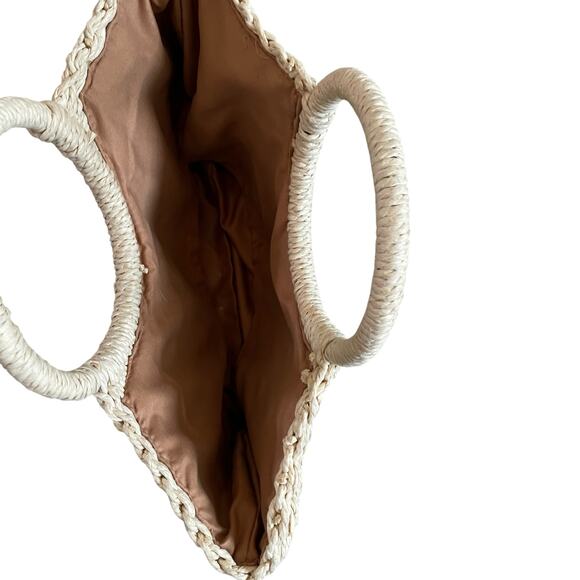 Woven Straw Beach Bag with Pom Pom Tassel Beige Chic Summer Tote Bag - Picture 4 of 8